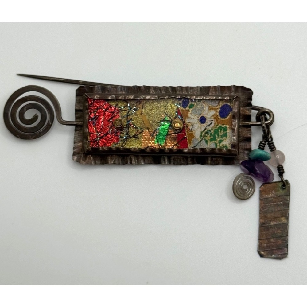 Ken Bova Sterling Silver Artisan‎ Mixed Media Spiral Dangle Pin Signed